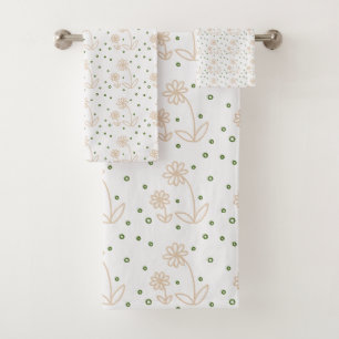 Daisis and Dots 2 - White, Sand und Palm Green Badhandtuch Set