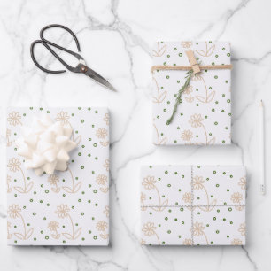 Daisis and Dots 2 - White, Sand und Palm Green Geschenkpapier Set