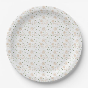 Daisis and Dots 2 - White, Sand und Palm Green Pappteller