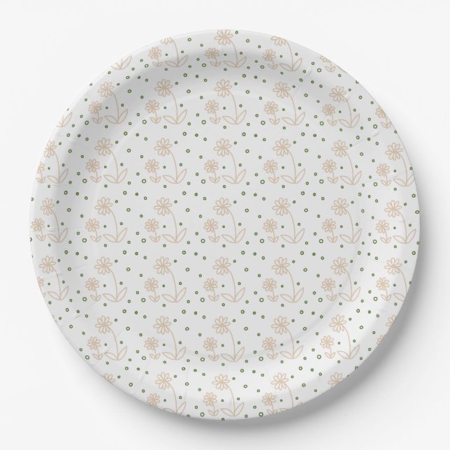 Daisis and Dots 2 - White, Sand und Palm Green Pappteller (Vorderseite)