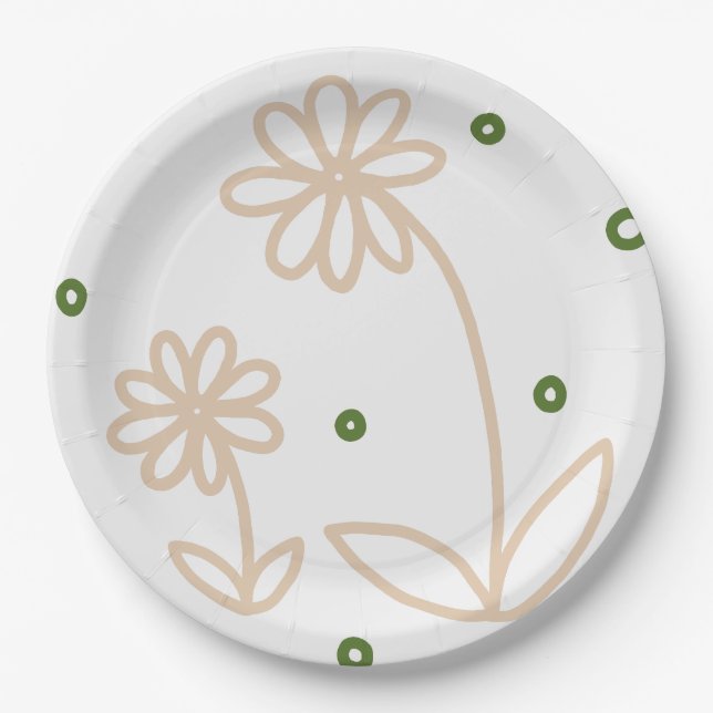 Daisis and Dots 2 - White, Sand und Palm Green Pappteller (Vorderseite)