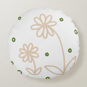 Daisis and Dots 2 - White, Sand und Palm Green Rundes Kissen