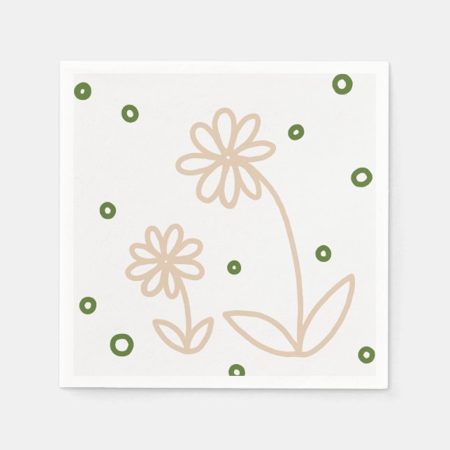 Daisis and Dots 2 - White, Sand und Palm Green Serviette (Vorderseite)