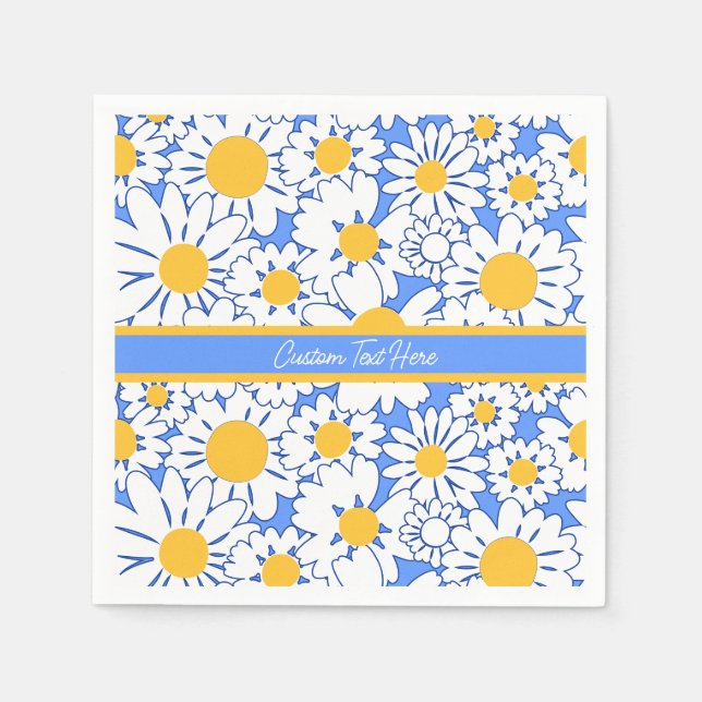 Daisis Blume Blue White Floral Personalisiert Serviette (Vorderseite)