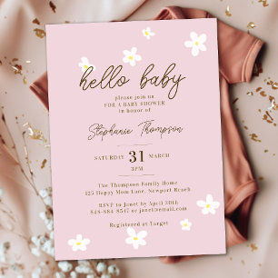Daisis Hello Baby Spring Pink Boho Girl Dusche Einladung