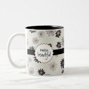 Daisis Hello Beautiful Black Pink Floral Pattern Zweifarbige Tasse
