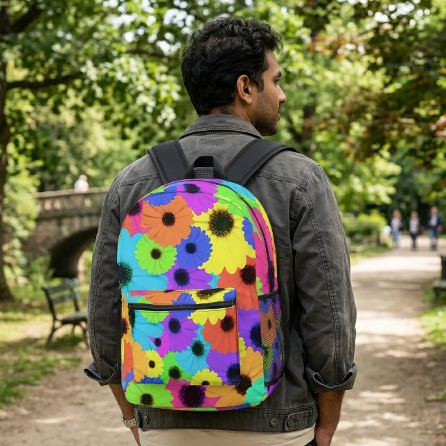 Daisis oder Marigolds farbenfrohe psychedelische M Bedruckter Rucksack (Colorful Psychedelic Daisy Floral Pattern. Printed Backpack)