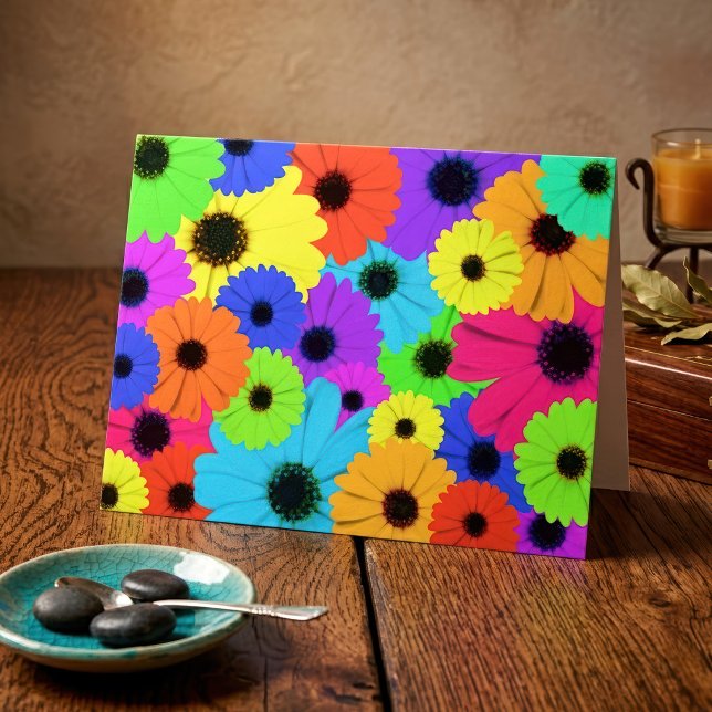 Daisis oder Marigolds farbenfrohe psychedelische M Dankeskarte (Colorful Psychedelic Daisy Floral Pattern. Letterpress Thank You Card)