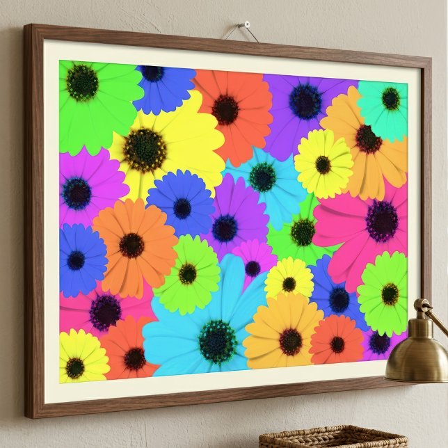 Daisis oder Marigolds farbenfrohe psychedelische M Fotodruck (Colorful Psychedelic Daisy Floral Pattern. Photo Print)