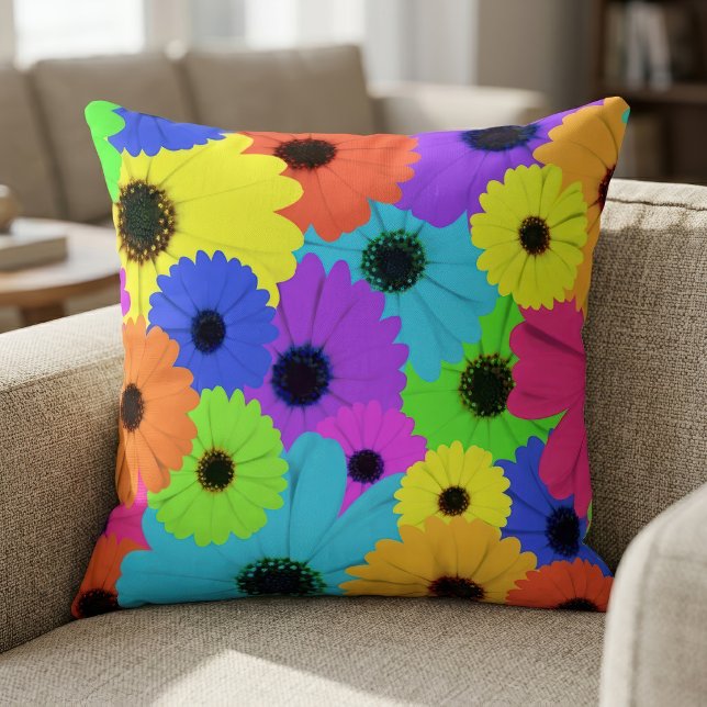 Daisis oder Marigolds farbenfrohe psychedelische M Kissen (Colorful Psychedelic Daisy Floral Pattern. Throw Pillow)