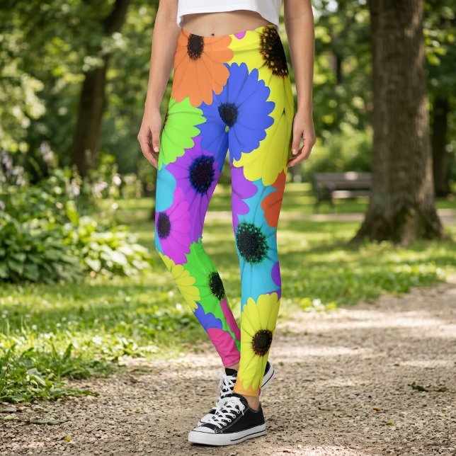 Daisis oder Marigolds farbenfrohe psychedelische M Leggings (Colorful Psychedelic Daisy Floral Pattern. Leggings)