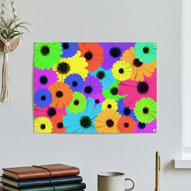 Daisis oder Marigolds farbenfrohe psychedelische M Poster (Colorful Psychedelic Daisy Floral Pattern. Poster)