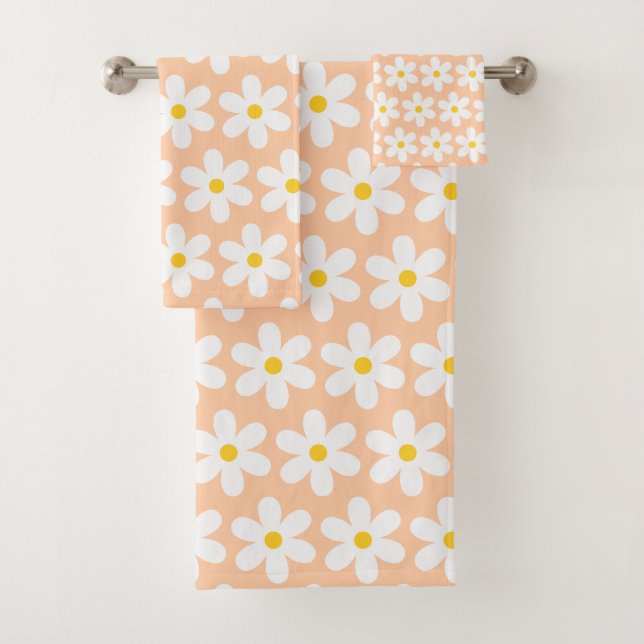 Daisis Retro Blumenmuster Weißer Pfirsich Badhandtuch Set (Insitu)