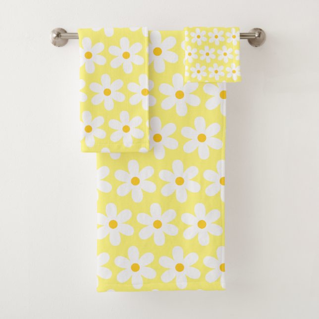 Daisis Retro Floral Muster weiß gelb Badhandtuch Set (Insitu)
