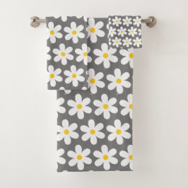Daisis Retro Floral Muster Weiß Grau Badhandtuch Set