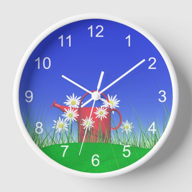 Daisis und Red Watering Can Uhr (Vorderseite)