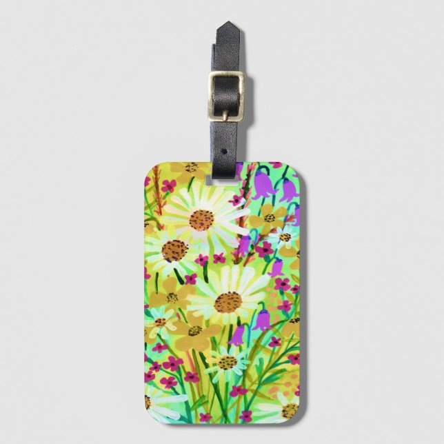 Daisis Wildblume Bouquet Wasserfarben Muster Gepäckanhänger (Vorderseite Vertikal)