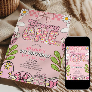 Daisy 1. Geburtstag Pink Retro Geburtstag  Einladung