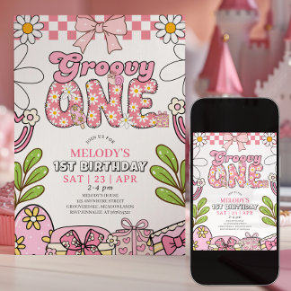 Daisy 1. Geburtstag Pink Retro Geburtstagseinladun Einladung