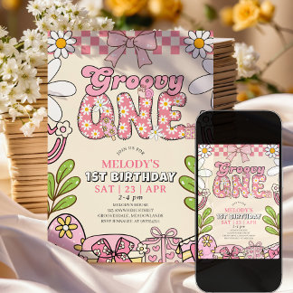 Daisy 1. Geburtstag Retro Erste Geburtstagseinladu Einladung