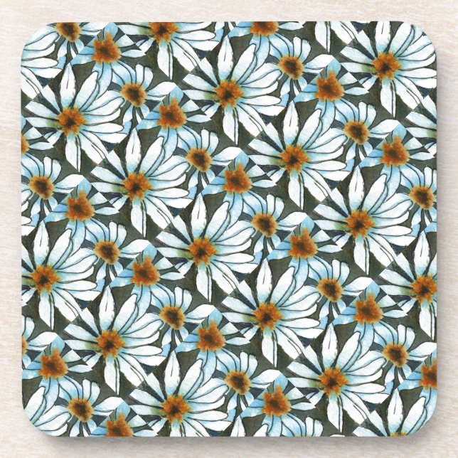 "Daisy #1 Tiled Pattern" Blumenmuster-Untersetzer- Getränkeuntersetzer (Vorderseite)