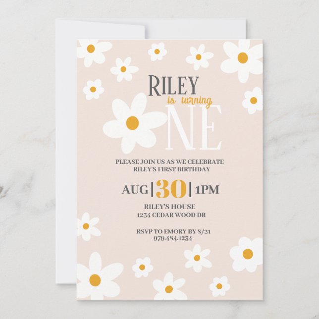 Daisy 1er anniversaire Invitation (Devant)
