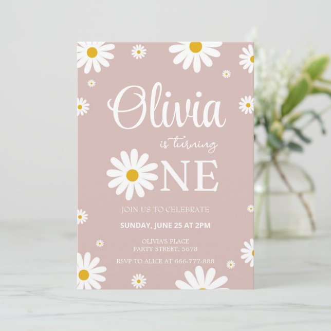 Daisy 1er anniversaire Invitation modifiable (Debout devant)