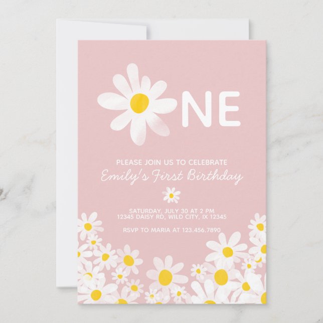 Daisy 1er Baby Girl Invitation Anniversaire (Devant)