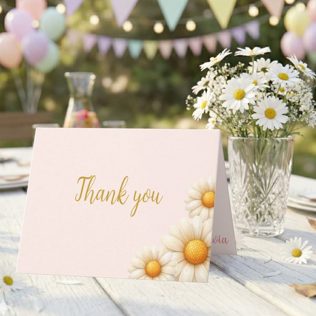 Daisy 1st Birthday Isn't She ONEderful Boho Folded Dankeskarte (Daisy 1st Birthday Isn't She ONEderful Boho Folded Thank You Card)