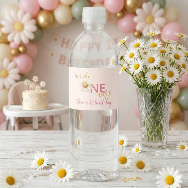 Daisy 1st Birthday - Isn't She ONEderful Pink (Daisy 1st Birthday - Isn't She ONEderful Pink Water Bottle Label)