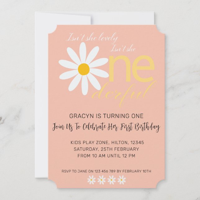 Daisy 1st Lovely One Birthday Invitation (Devant)