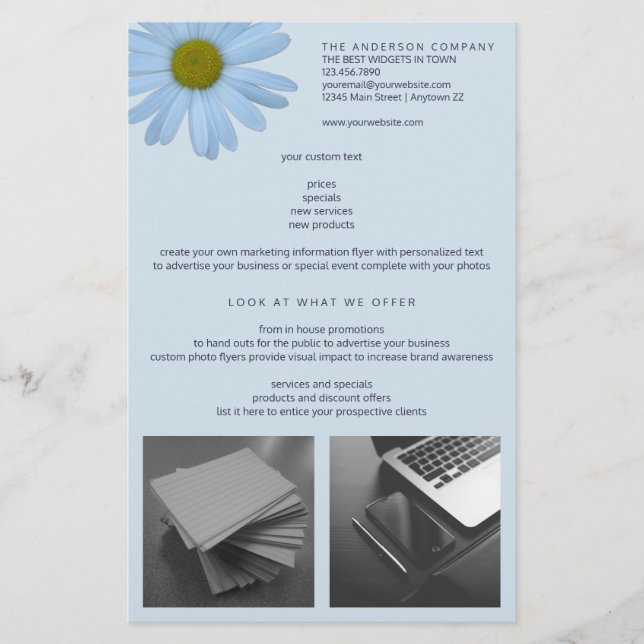 Daisy 2 Blue Floral Simple Modern Ihr 2 Foto Flyer (Vorne)