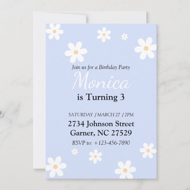 Daisy 3. Geburtstag Einladung Blume (Vorderseite)
