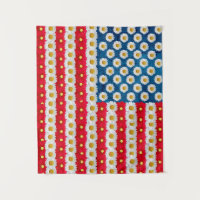 Daisy American Flag Red White Blue Floral Tapestes