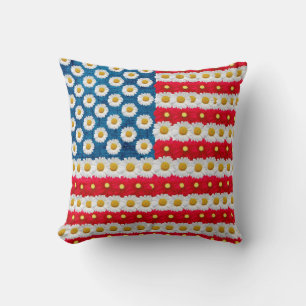 Daisy American Flag Red White Blue Throw Kissen