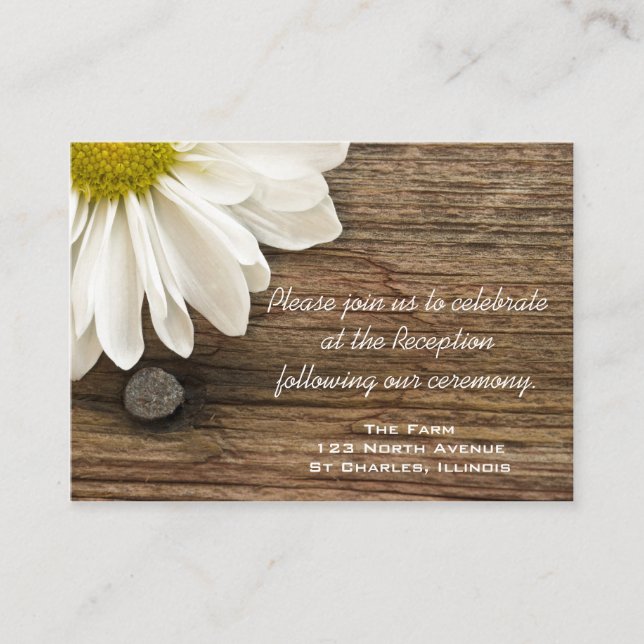 Daisy and Barn Wood Country Wedding Empfang Card Begleitkarte (Vorderseite)