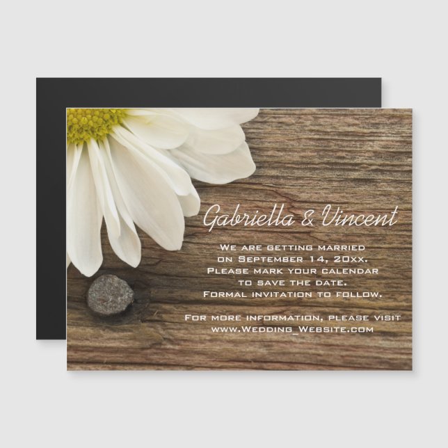 Daisy and Barn Wood Ranch Wedding retten das Datum Magneteinladung (Vorne/Hinten)