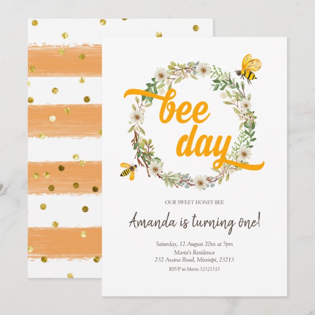 Daisy and Bee Day Invitation Anniversaire (Devant / Derrière)