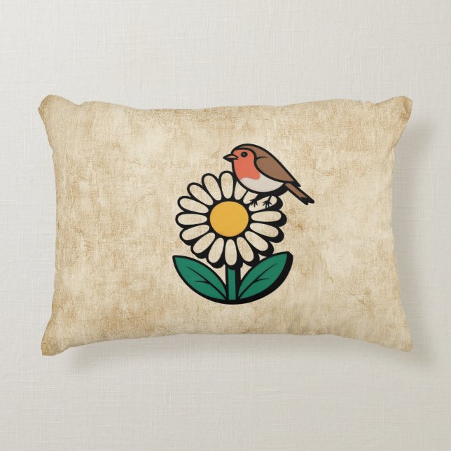 Daisy and Bird Design Dekokissen (Vorderseite)