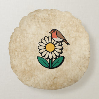 Daisy and Bird Design Rundes Kissen