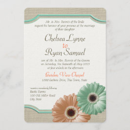 Daisy and Burlap Mint and Peach Einladung