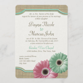 Daisy and Burlap Mint Green und Pink Einladung