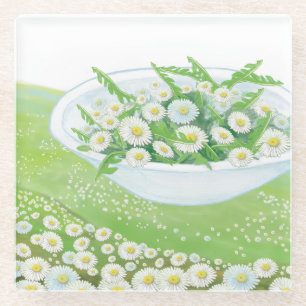Daisy and Dandelion Spring Salad Illustration Glasuntersetzer