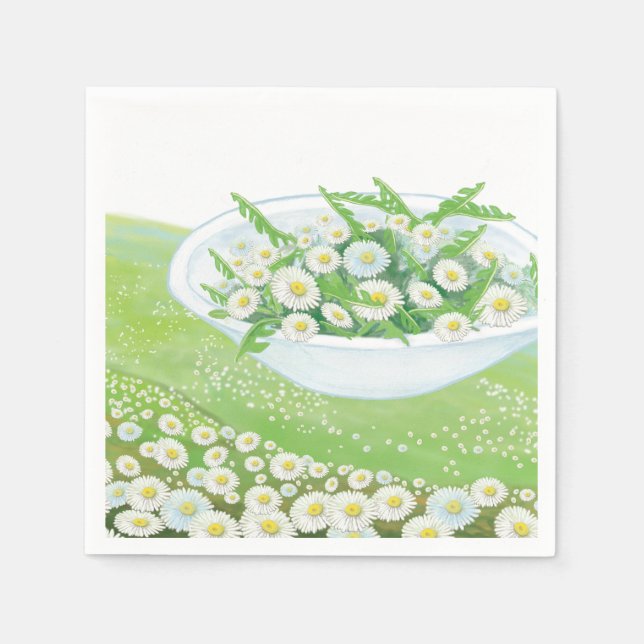Daisy and Dandelion Spring Salad Illustration Serviette (Vorderseite)