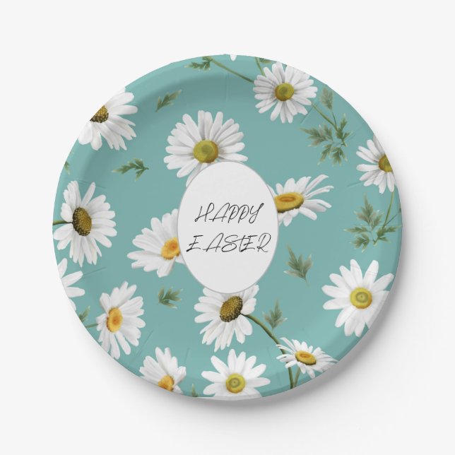 Daisy Aquamarin floral farbenfrohe Muster Osterfrü Pappteller (Vorderseite)