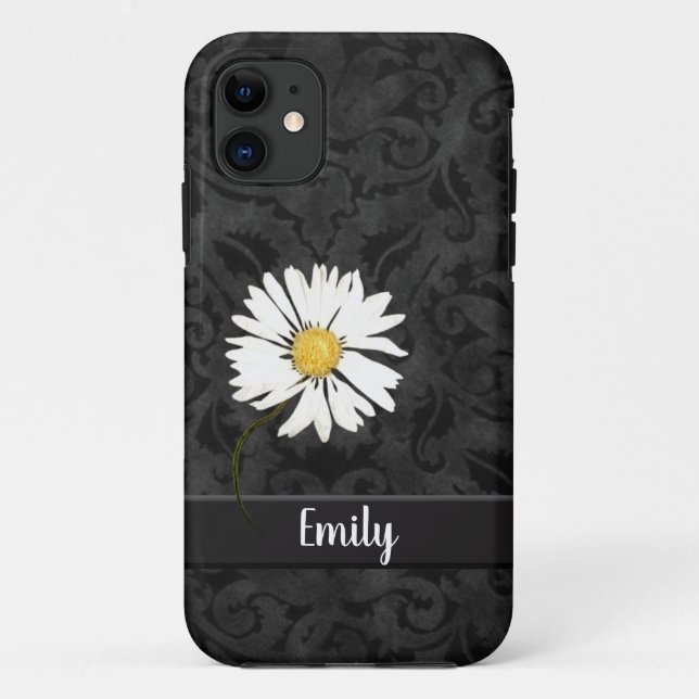 Daisy auf Black Damask Case-Mate iPhone Case (Rückseite)