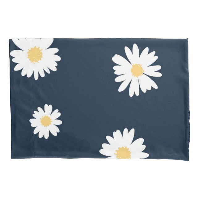 Daisy auf blauem Muster Kissenbezug (Vorderseite-Links)