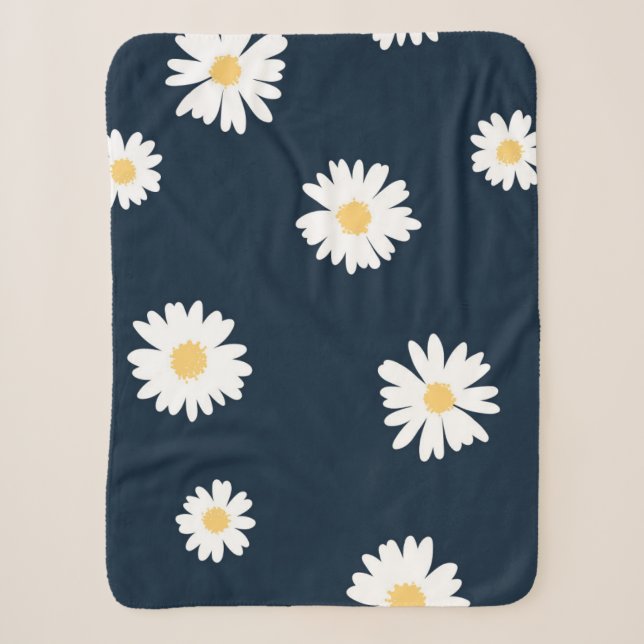 Daisy auf blauem Muster Sherpadecke (Vorderseite)