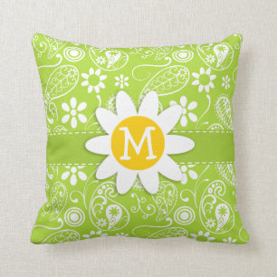 Daisy auf Citron Green Paisley, floral Kissen