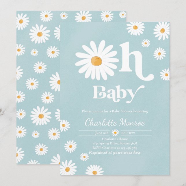 Daisy Baby Dusche Bohemisch floral Chic Baby Dusch Einladung (Vorne/Hinten)